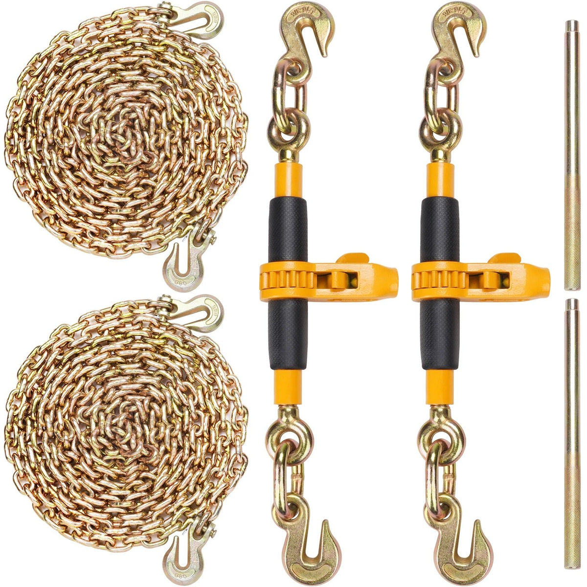 SucceBuy 2PCS Ratchet Chain Binder 3/8"-1/2" with G80 Chains 12000 lbs Adjusting Handle Hauling for Flatbed Truck Trailer - AMOCARTSucceBuy 2PCS Ratchet Chain Binder 3/8"-1/2" with G80 Chains 12000 lbs Adjusting Handle Hauling for Flatbed Truck Trailer