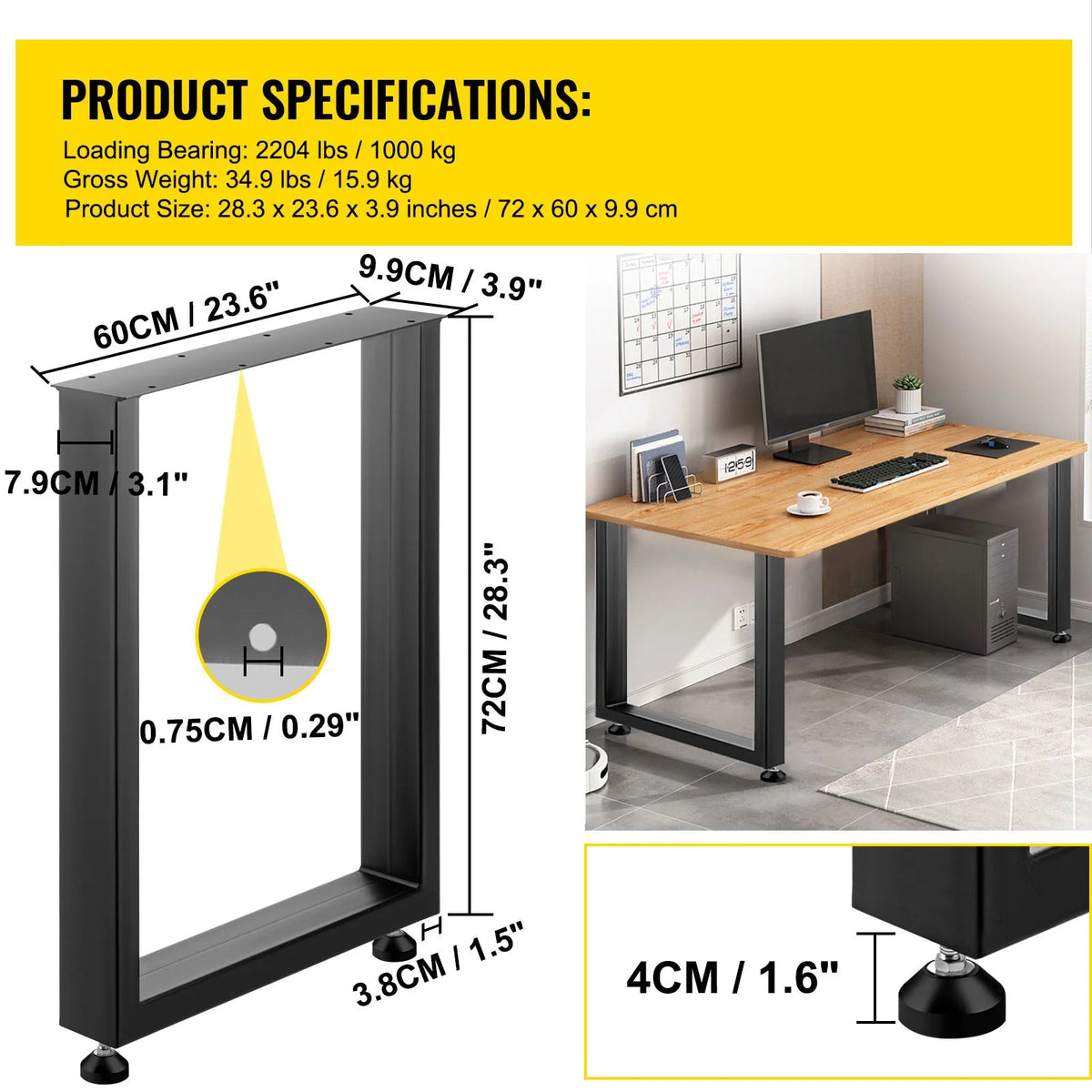 SucceBuy 2PCS Table Legs Steel 2204LBS /1000KG Load Square Shape with Pre-Drilled Holes for Home Use Commercial Bar Hotel Office - AMOCARTSucceBuy 2PCS Table Legs Steel 2204LBS /1000KG Load Square Shape with Pre-Drilled Holes for Home Use Commercial Bar Hotel Office
