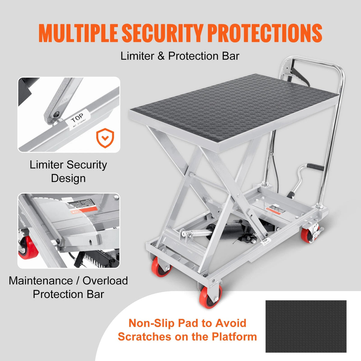 SucceBuy 330/500lbs Hydraulic Lift Table Cart Manual Single Scissor Platform with 4 Wheels and Non-slip Pad - AMOCARTSucceBuy 330/500lbs Hydraulic Lift Table Cart Manual Single Scissor Platform with 4 Wheels and Non-slip Pad