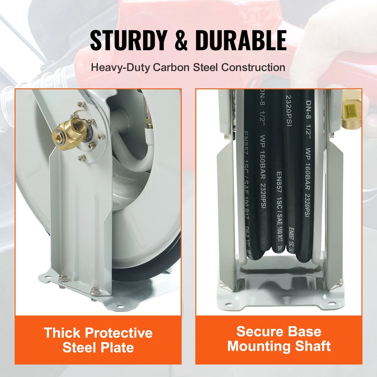 SucceBuy 33/50/66ft Fuel Hose Reel Extra Long Retractable Spring Driven Auto Swivel Rewind for Auto Repair Heavy Industries - AMOCARTSucceBuy 33/50/66ft Fuel Hose Reel Extra Long Retractable Spring Driven Auto Swivel Rewind for Auto Repair Heavy Industries