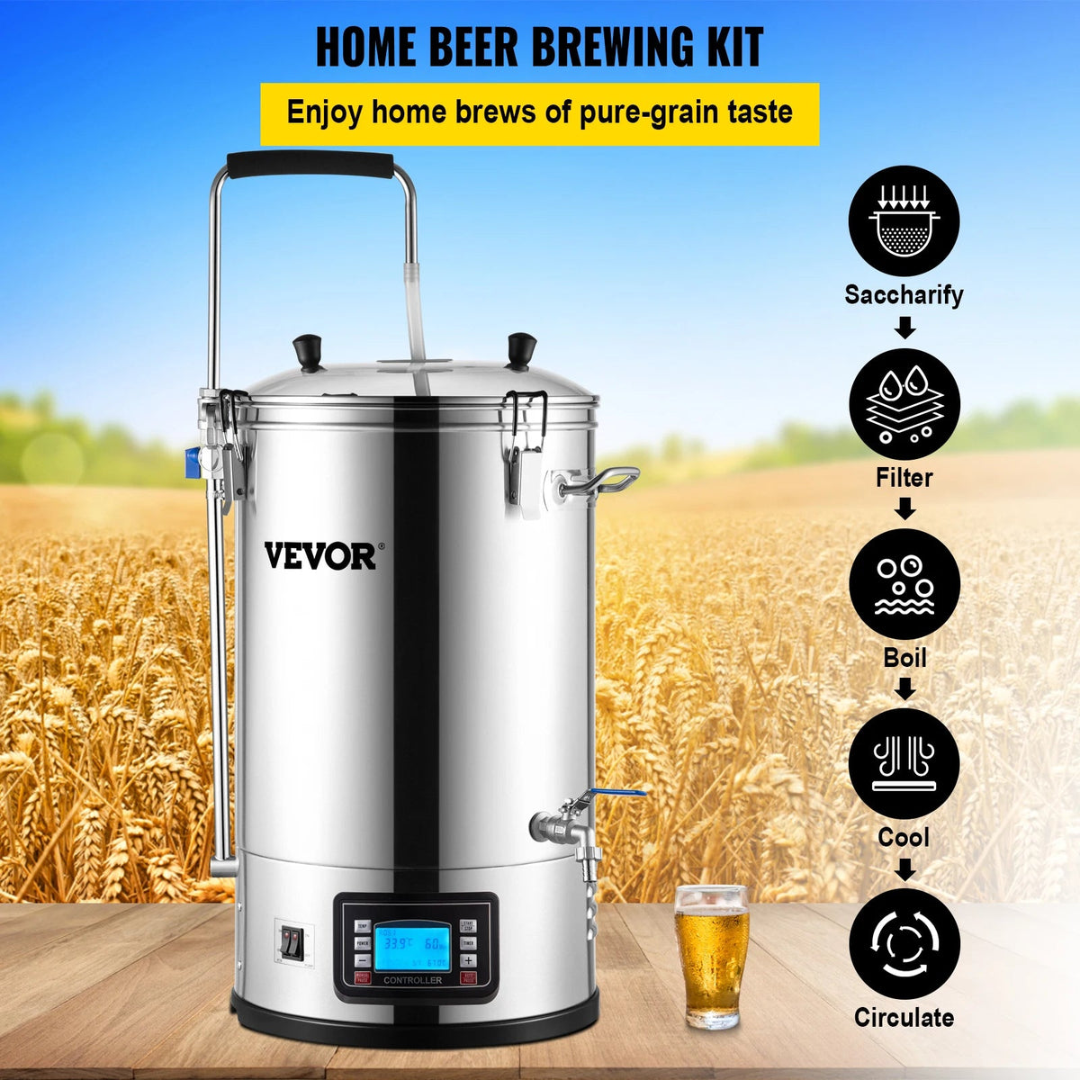SucceBuy 35L110/220V 304Stainless Steel All-in-One Home Beer Brewer Electric Brewing System with Pump Brewing Beer Equipment Kit - AMOCARTSucceBuy 35L110/220V 304Stainless Steel All-in-One Home Beer Brewer Electric Brewing System with Pump Brewing Beer Equipment Kit