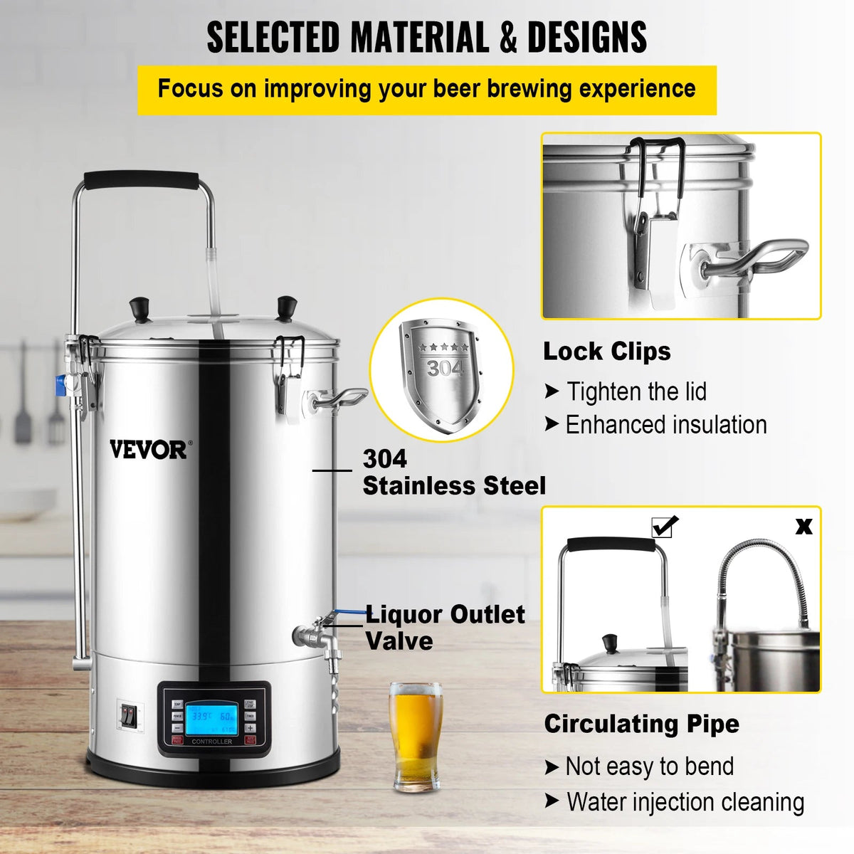 SucceBuy 35L110/220V 304Stainless Steel All-in-One Home Beer Brewer Electric Brewing System with Pump Brewing Beer Equipment Kit - AMOCARTSucceBuy 35L110/220V 304Stainless Steel All-in-One Home Beer Brewer Electric Brewing System with Pump Brewing Beer Equipment Kit