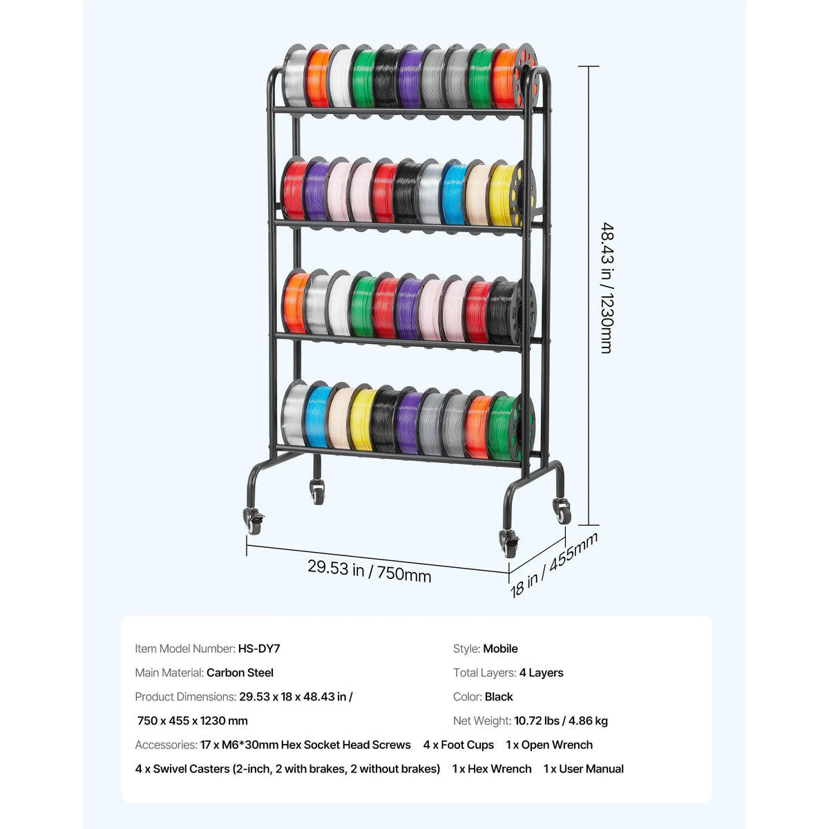 SucceBuy 3D Printer Filament Storage Rack 4Tier Heavy Duty Rolling Spool Holder Racks with Wheels Filaments Organzied for Office - AMOCARTSucceBuy 3D Printer Filament Storage Rack 4Tier Heavy Duty Rolling Spool Holder Racks with Wheels Filaments Organzied for Office