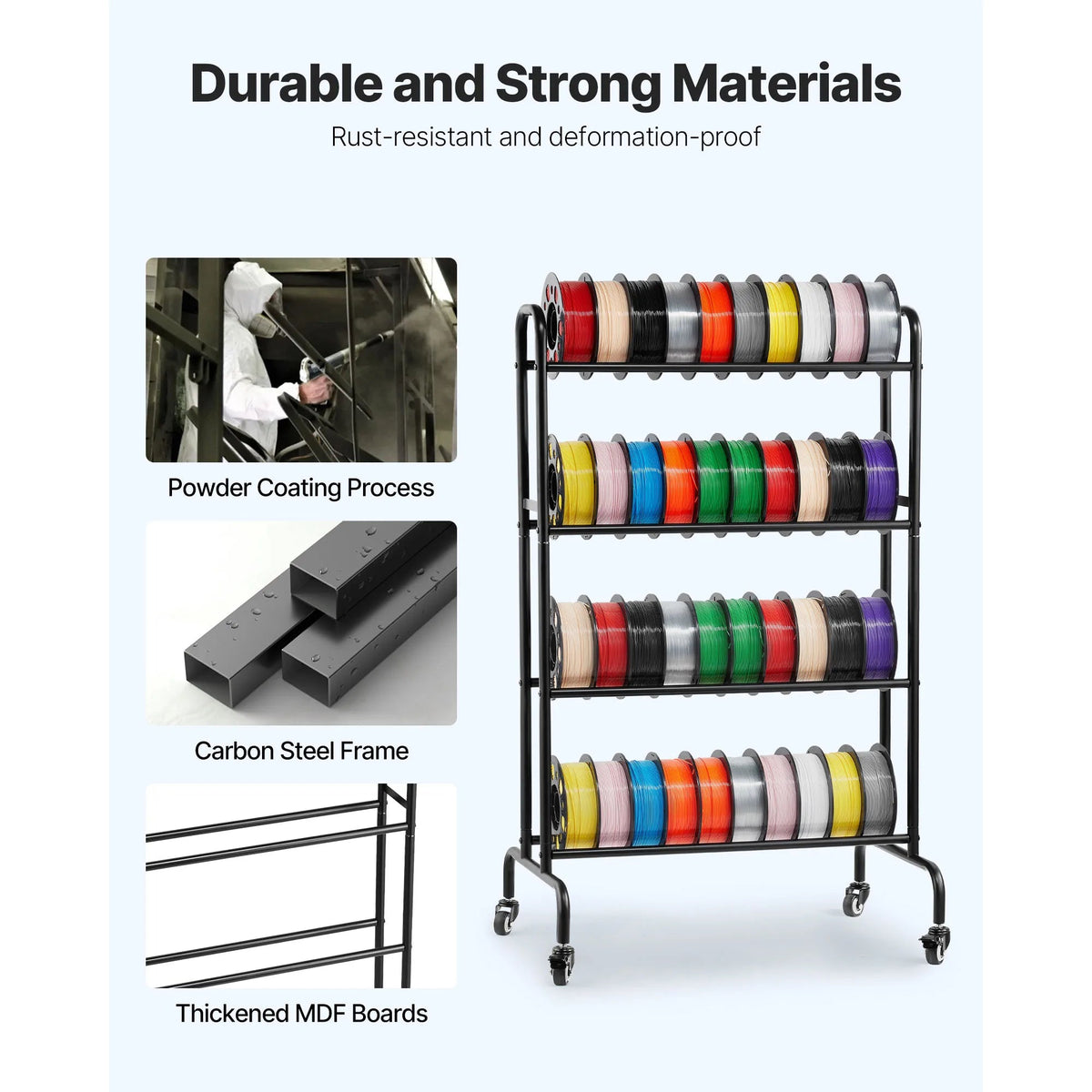 SucceBuy 3D Printer Filament Storage Rack 4Tier Heavy Duty Rolling Spool Holder Racks with Wheels Filaments Organzied for Office - AMOCARTSucceBuy 3D Printer Filament Storage Rack 4Tier Heavy Duty Rolling Spool Holder Racks with Wheels Filaments Organzied for Office