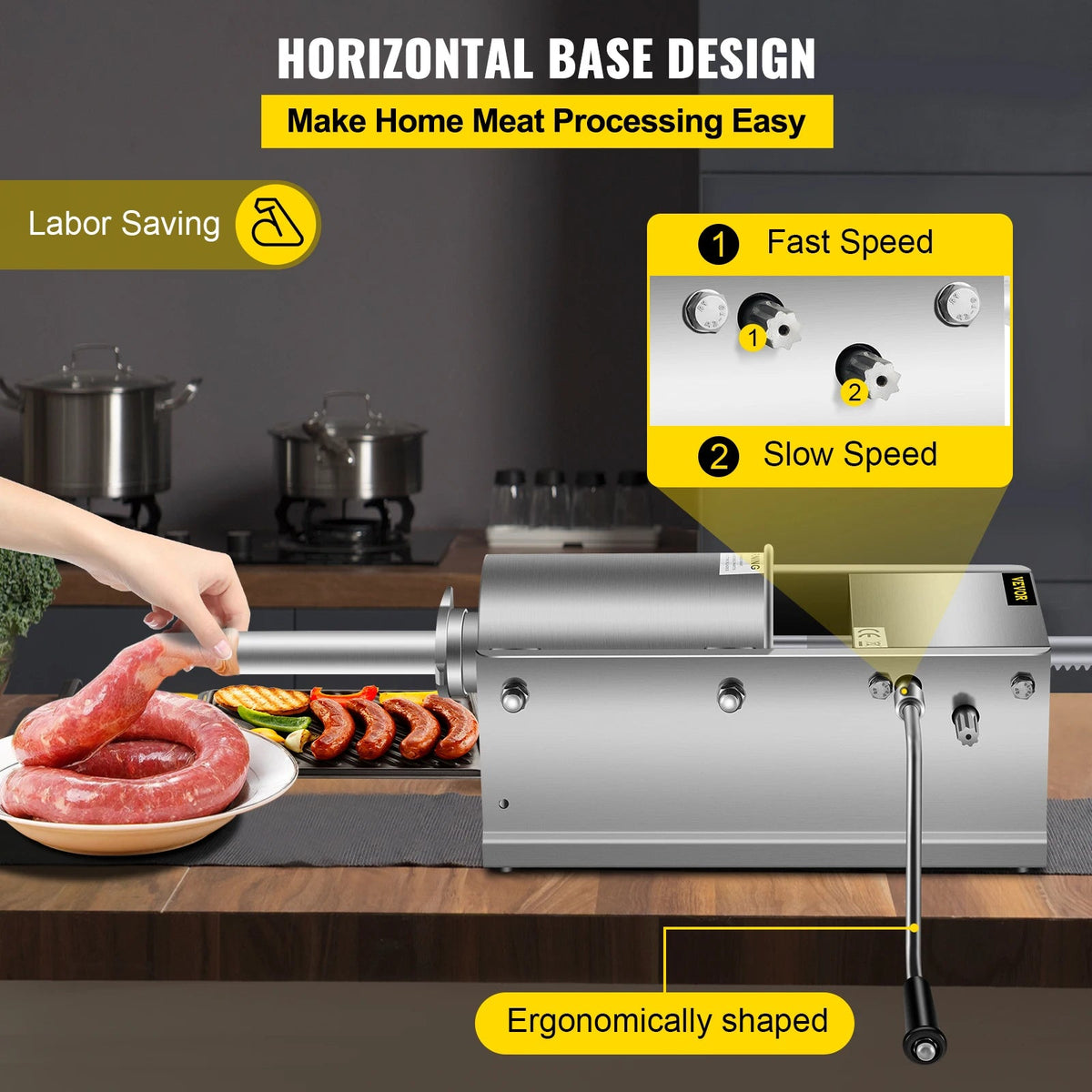 SucceBuy 3L Horizontal Sausage Stuffer Manual Sausage Maker Stainless Steel With 5 Filling Nozzles For Home & Commercial Use - AMOCARTSucceBuy 3L Horizontal Sausage Stuffer Manual Sausage Maker Stainless Steel With 5 Filling Nozzles For Home & Commercial Use