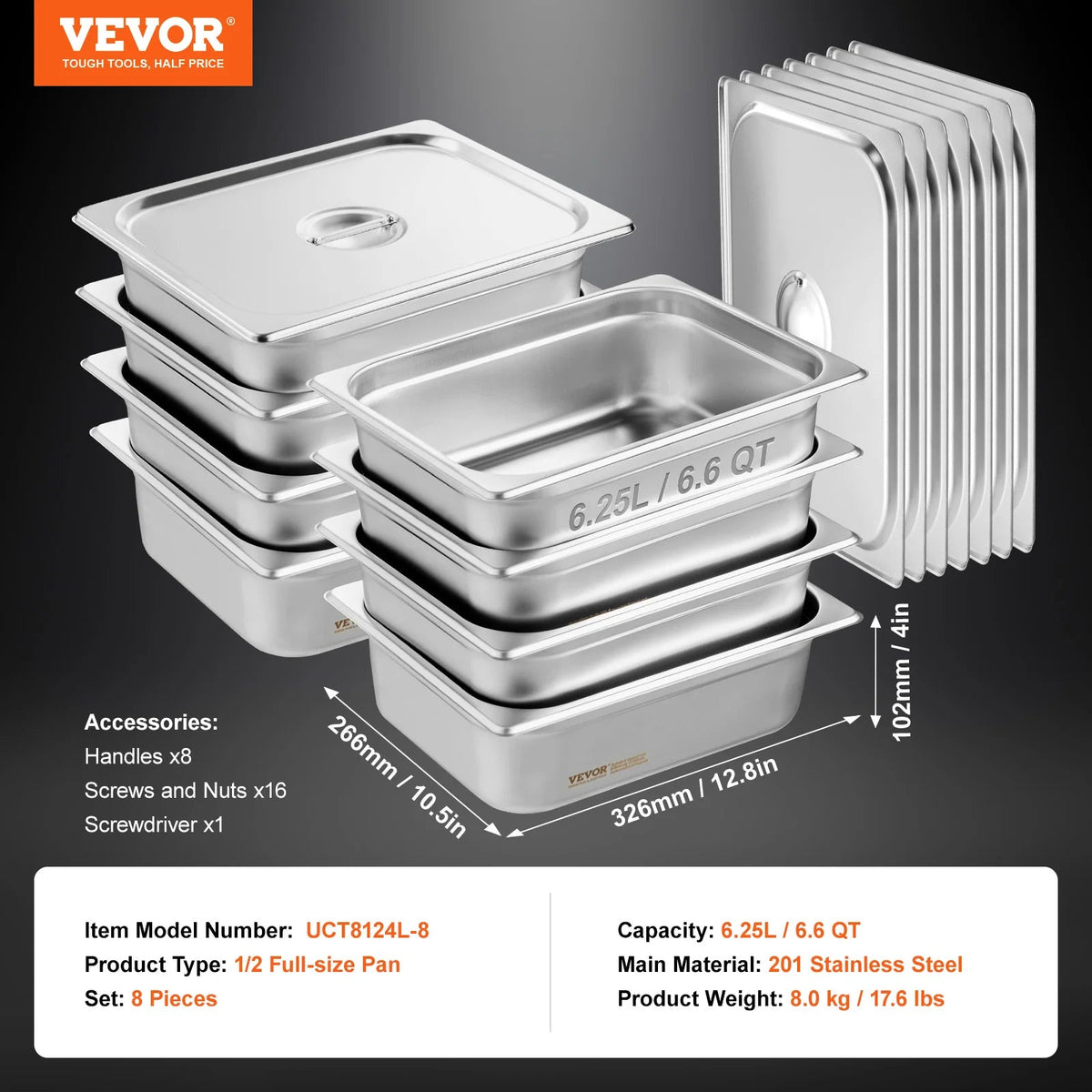 SucceBuy 4" 6" Deep Steam Table Pan 1/2 Size Hotel Pans for chafing 201 Stainless Steel Food Container for Party BBQ Baking - AMOCARTSucceBuy 4" 6" Deep Steam Table Pan 1/2 Size Hotel Pans for chafing 201 Stainless Steel Food Container for Party BBQ Baking