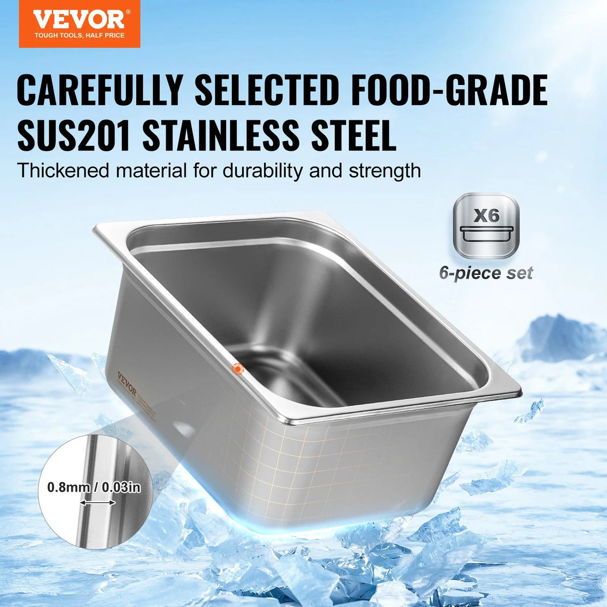 SucceBuy 4" 6" Deep Steam Table Pan 1/2 Size Hotel Pans for chafing 201 Stainless Steel Food Container for Party BBQ Baking - AMOCARTSucceBuy 4" 6" Deep Steam Table Pan 1/2 Size Hotel Pans for chafing 201 Stainless Steel Food Container for Party BBQ Baking