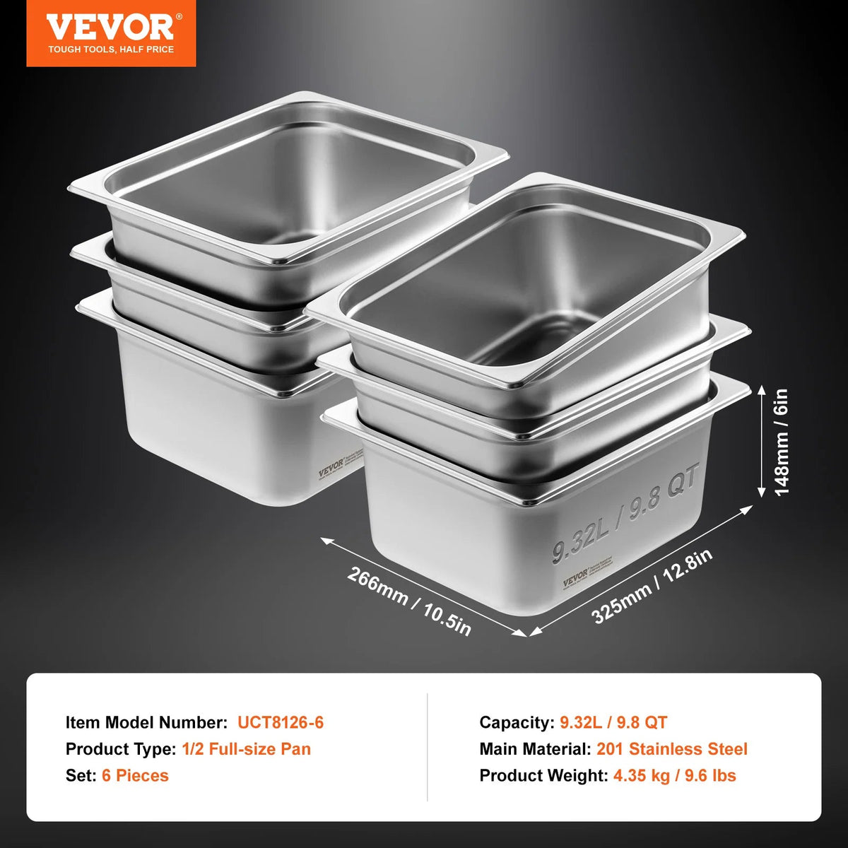 SucceBuy 4" 6" Deep Steam Table Pan 1/2 Size Hotel Pans for chafing 201 Stainless Steel Food Container for Party BBQ Baking - AMOCARTSucceBuy 4" 6" Deep Steam Table Pan 1/2 Size Hotel Pans for chafing 201 Stainless Steel Food Container for Party BBQ Baking