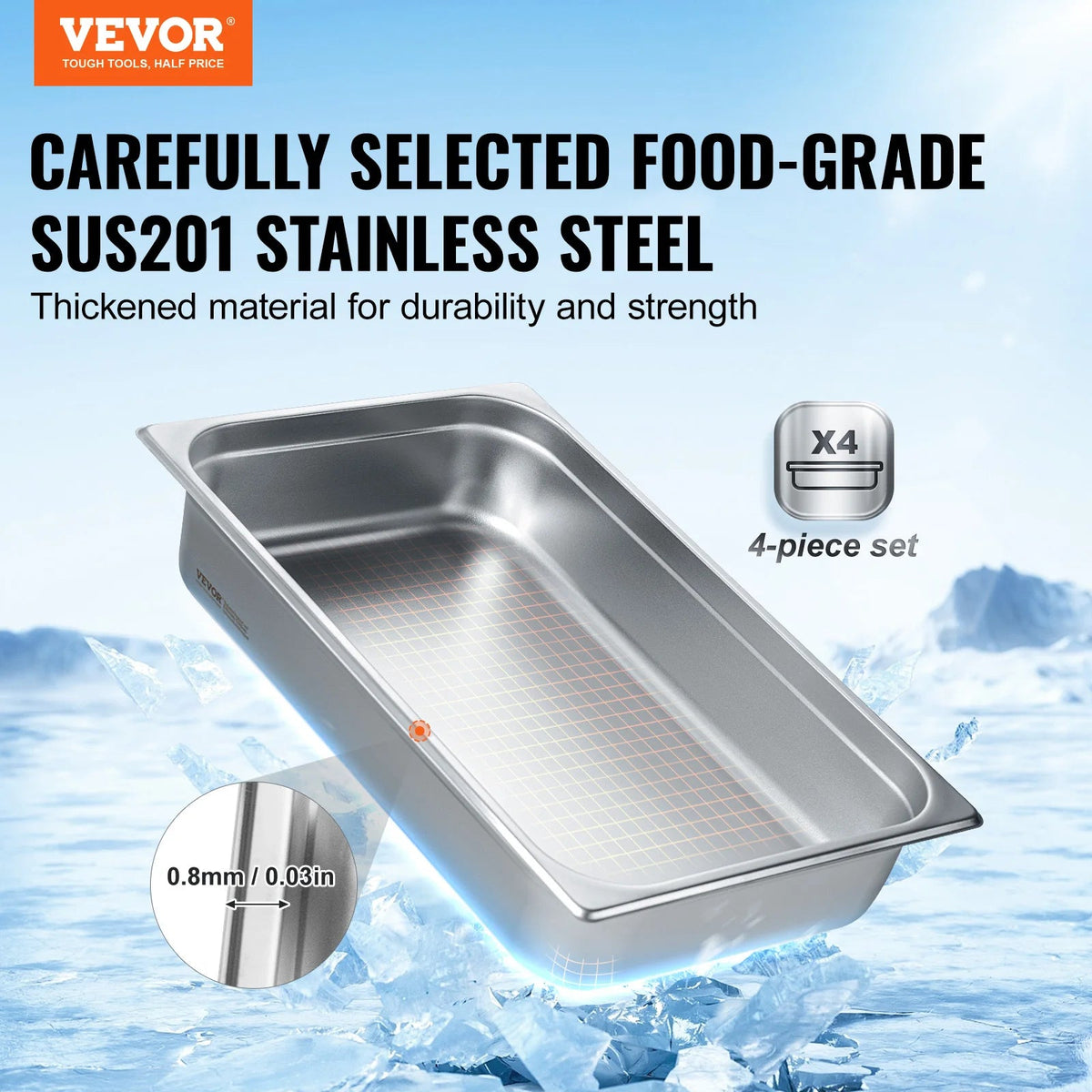 SucceBuy 4Pack Hotel Pans Full Size Anti-Jam Steam Pan with Lid Stainless Steel Steam Table Pan 4-Inch Deep Commercial Table Pan - AMOCARTSucceBuy 4Pack Hotel Pans Full Size Anti-Jam Steam Pan with Lid Stainless Steel Steam Table Pan 4-Inch Deep Commercial Table Pan