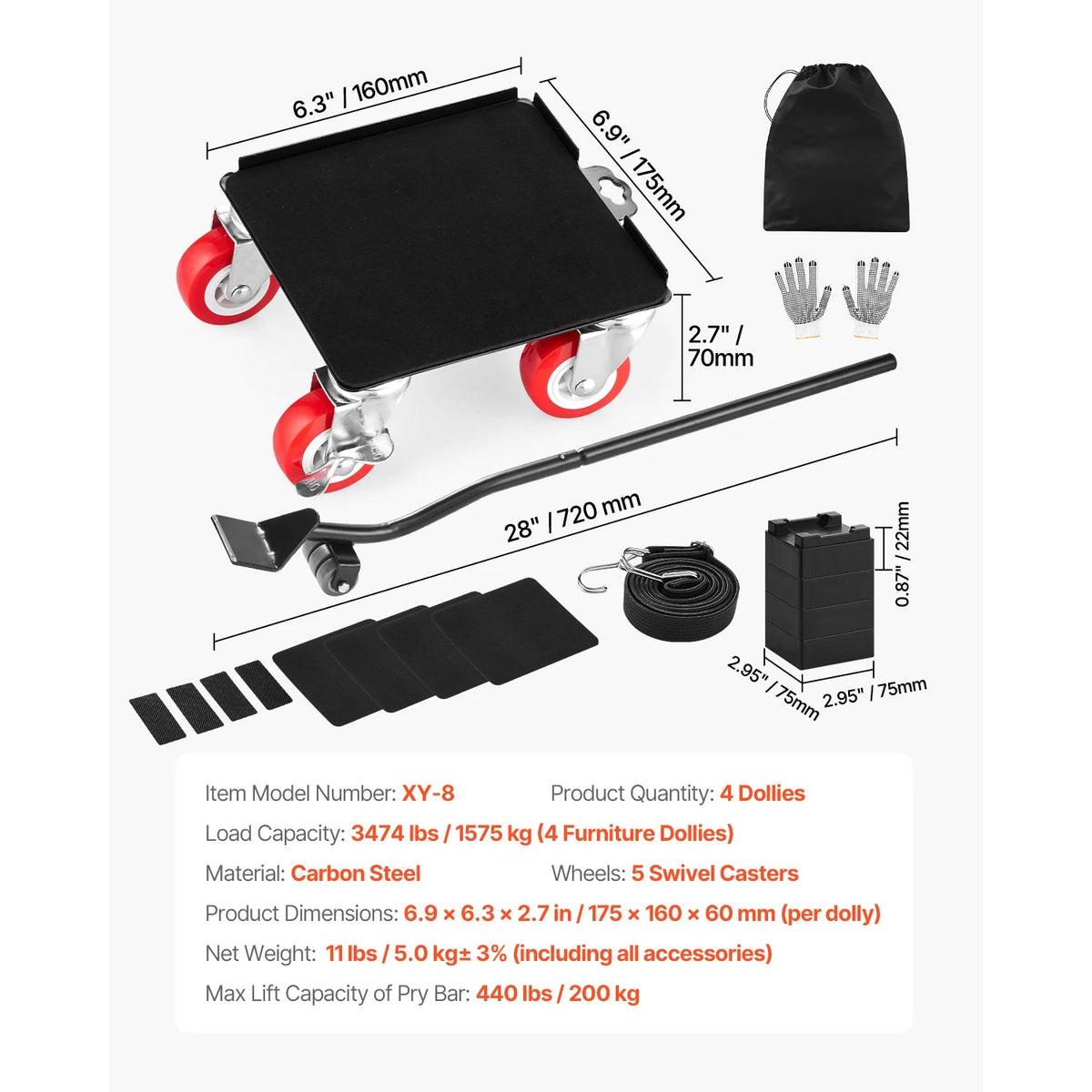 SucceBuy 4PCS Furniture Dolly 1200Lbs/3474Lbs Fridge Movers with 5 360° Rotation Wheels&Lift Slider Tool Set for Appliances Sofa - AMOCARTSucceBuy 4PCS Furniture Dolly 1200Lbs/3474Lbs Fridge Movers with 5 360° Rotation Wheels&Lift Slider Tool Set for Appliances Sofa