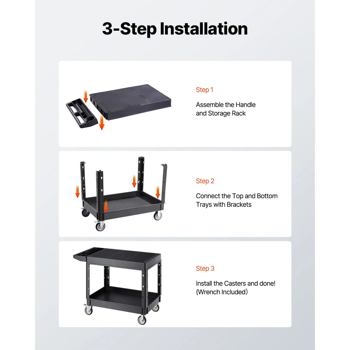 SucceBuy 550 lbs Utility Service Cart Two-Shelf Plastic Hand Dolly Cart with 360° Swivel Wheels for Warehouse Garage Cleaning - AMOCARTSucceBuy 550 lbs Utility Service Cart Two-Shelf Plastic Hand Dolly Cart with 360° Swivel Wheels for Warehouse Garage Cleaning