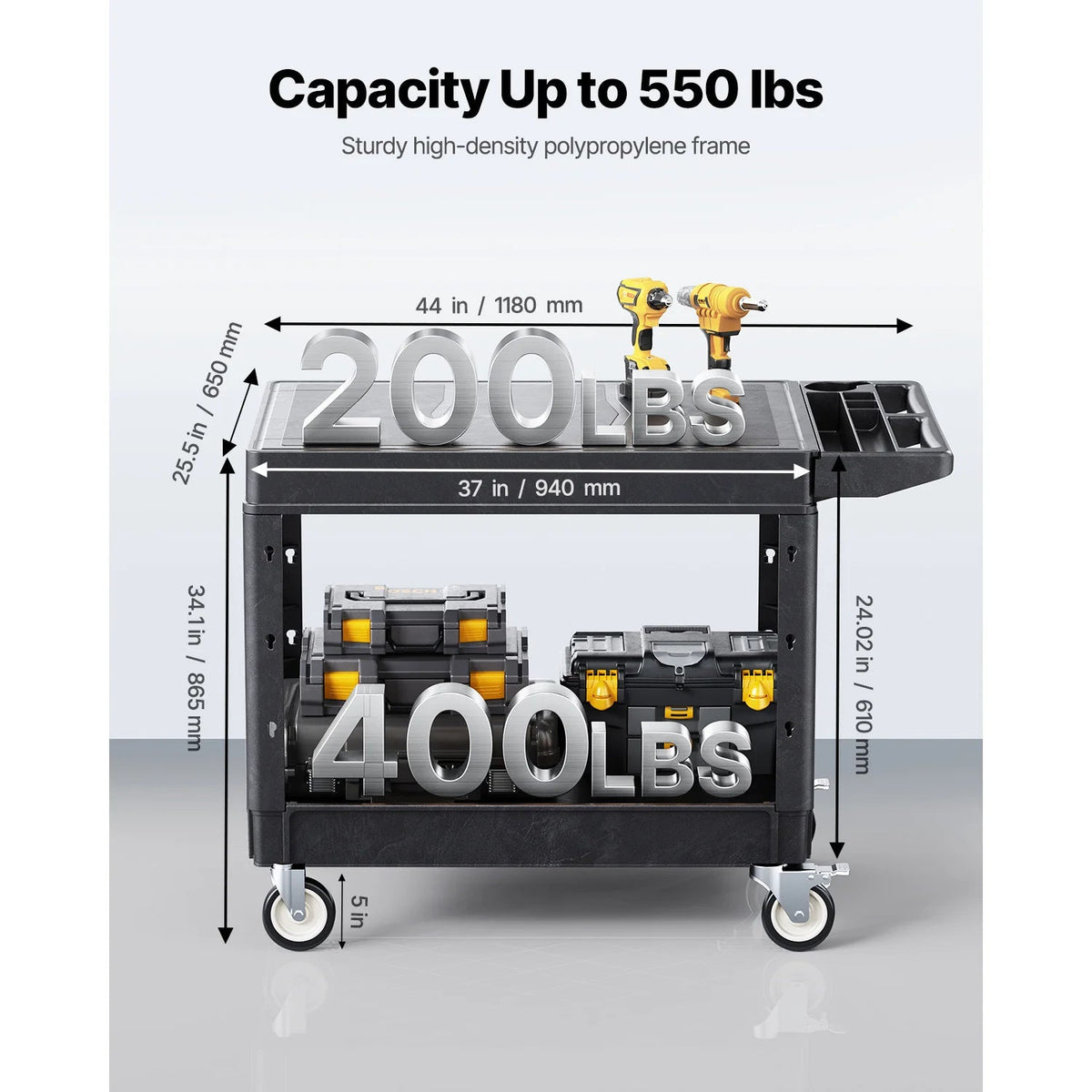 SucceBuy 550 lbs Utility Service Cart Two-Shelf Plastic Hand Dolly Cart with 360° Swivel Wheels for Warehouse Garage Cleaning - AMOCARTSucceBuy 550 lbs Utility Service Cart Two-Shelf Plastic Hand Dolly Cart with 360° Swivel Wheels for Warehouse Garage Cleaning