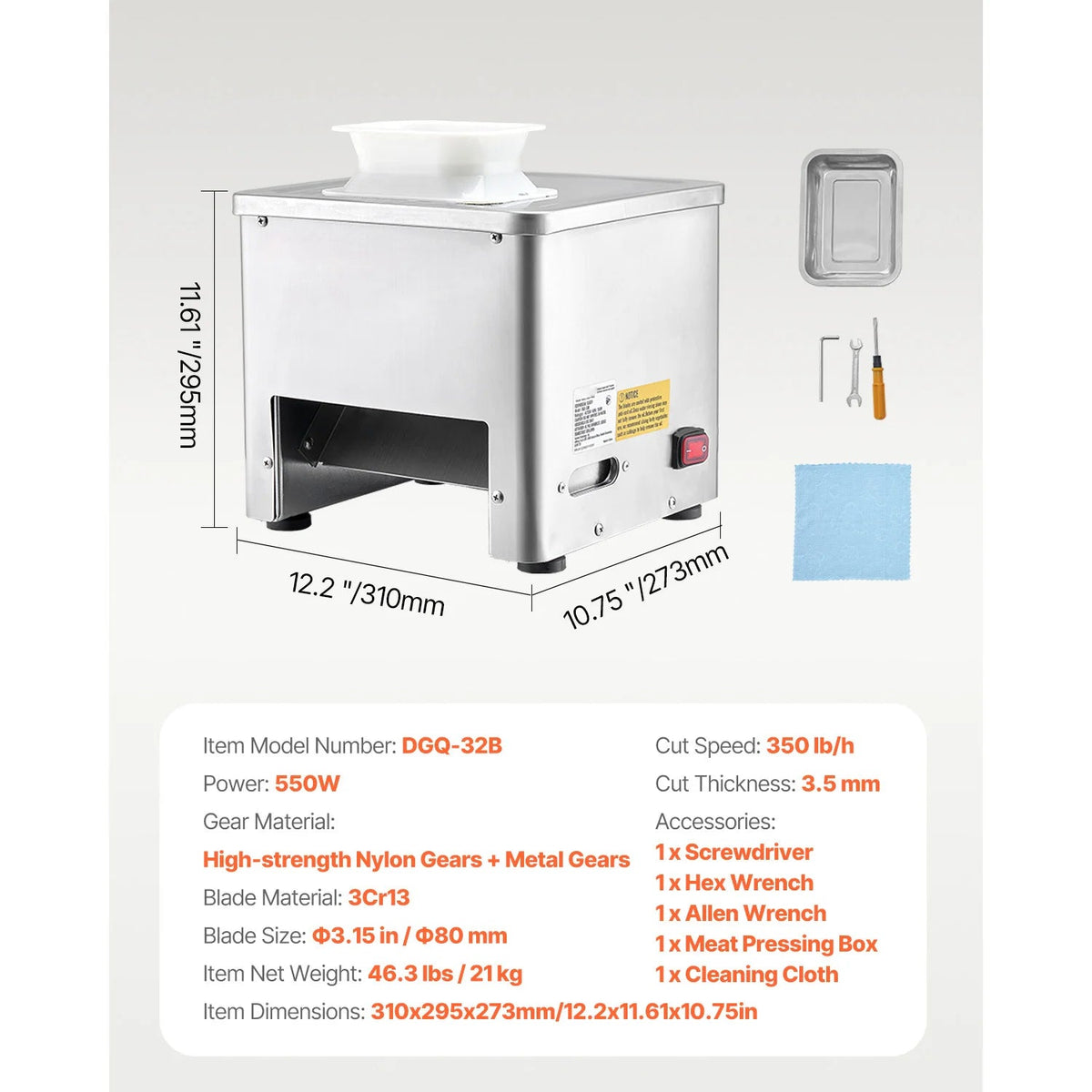 SucceBuy 550W Meat Cutter Machine 350 lb/h Commercial Meat Cutting Machine Stainless Steel 3.5 mm Thickness for Home Restaurant - AMOCARTSucceBuy 550W Meat Cutter Machine 350 lb/h Commercial Meat Cutting Machine Stainless Steel 3.5 mm Thickness for Home Restaurant