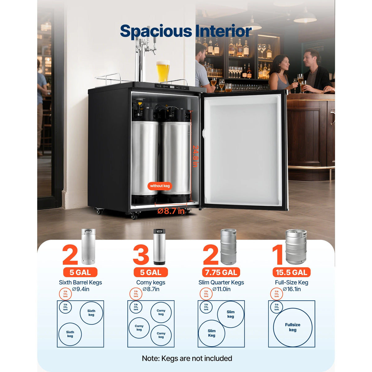 SucceBuy Beer Kegerator Triple/Dual Tap Home Draft Beer Dispenser for Ball Lock Full Size Keg Refrigerator w/ 5lbs CO2 Tank 162L - AMOCARTSucceBuy Beer Kegerator Triple/Dual Tap Home Draft Beer Dispenser for Ball Lock Full Size Keg Refrigerator w/ 5lbs CO2 Tank 162L