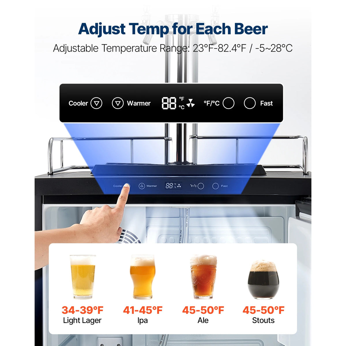 SucceBuy Beer Kegerator Triple/Dual Tap Home Draft Beer Dispenser for Ball Lock Full Size Keg Refrigerator w/ 5lbs CO2 Tank 162L - AMOCARTSucceBuy Beer Kegerator Triple/Dual Tap Home Draft Beer Dispenser for Ball Lock Full Size Keg Refrigerator w/ 5lbs CO2 Tank 162L