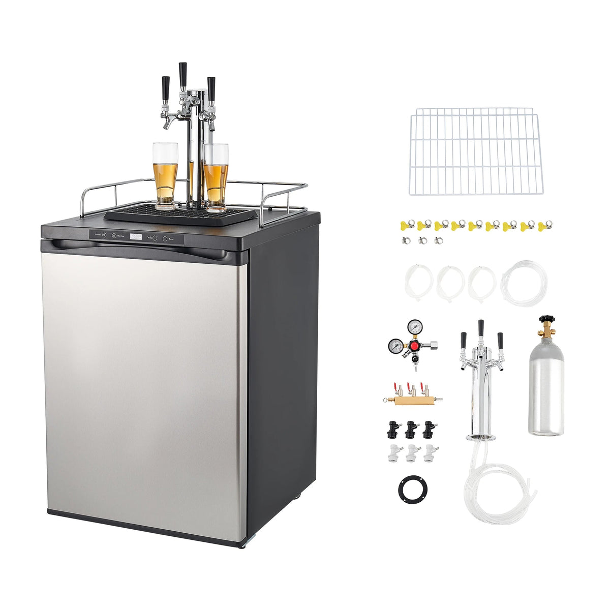 SucceBuy Beer Kegerator Triple/Dual Tap Home Draft Beer Dispenser for Ball Lock Full Size Keg Refrigerator w/ 5lbs CO2 Tank 162L - AMOCARTSucceBuy Beer Kegerator Triple/Dual Tap Home Draft Beer Dispenser for Ball Lock Full Size Keg Refrigerator w/ 5lbs CO2 Tank 162L