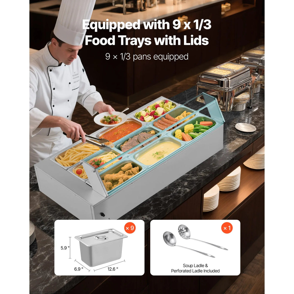 SucceBuy Commercial Food Warmer Electric Stainless Steel Steam Food Warmer Countertop Buffet Bain Marie with Soup for Catering - AMOCARTSucceBuy Commercial Food Warmer Electric Stainless Steel Steam Food Warmer Countertop Buffet Bain Marie with Soup for Catering