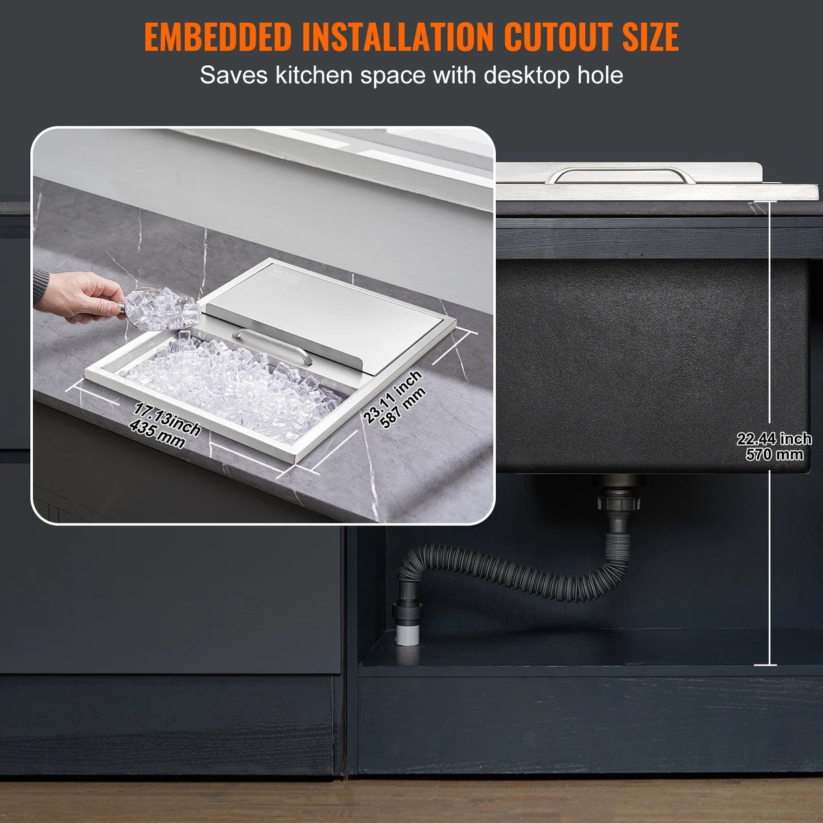 SucceBuy Drop in Ice Chest Stainless Steel Ice Cooler Commercial Ice Bin with Sliding Cover Outdoor Kitchen Ice Bar - AMOCARTSucceBuy Drop in Ice Chest Stainless Steel Ice Cooler Commercial Ice Bin with Sliding Cover Outdoor Kitchen Ice Bar