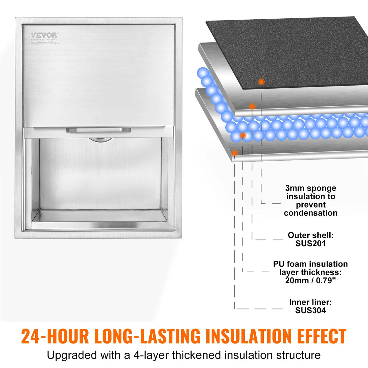 SucceBuy Drop in Ice Chest Stainless Steel Ice Cooler Commercial Ice Bin with Sliding Cover Outdoor Kitchen Ice Bar - AMOCARTSucceBuy Drop in Ice Chest Stainless Steel Ice Cooler Commercial Ice Bin with Sliding Cover Outdoor Kitchen Ice Bar