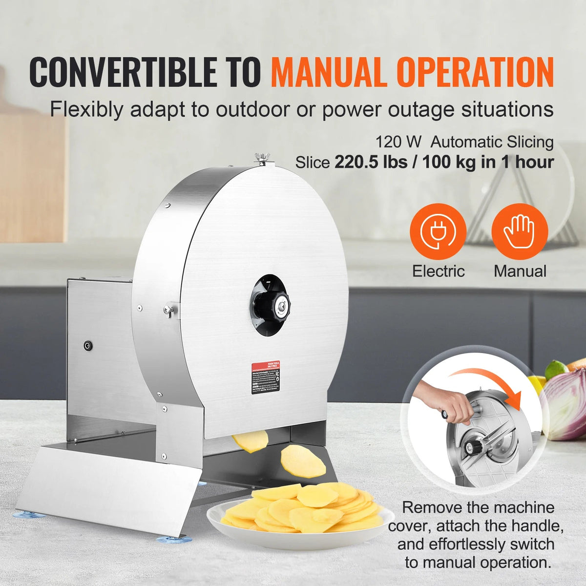 SucceBuy Electric Vegetable Slicer 0-12mm Thickness Adjustable Commercial Slicer Machine Convertible to Manual Food Cutter - AMOCARTSucceBuy Electric Vegetable Slicer 0-12mm Thickness Adjustable Commercial Slicer Machine Convertible to Manual Food Cutter