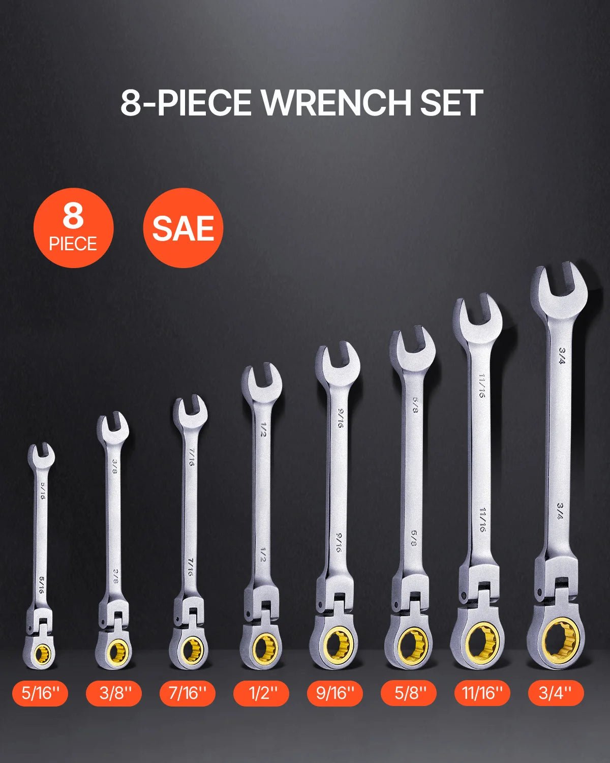 SucceBuy Flex-Head Ratcheting Wrench Set 8PCs Combination Wrench Set Roll-up Pouch Cr-V Steel Flexible Ratcheting Wrench Set - AMOCARTSucceBuy Flex-Head Ratcheting Wrench Set 8PCs Combination Wrench Set Roll-up Pouch Cr-V Steel Flexible Ratcheting Wrench Set