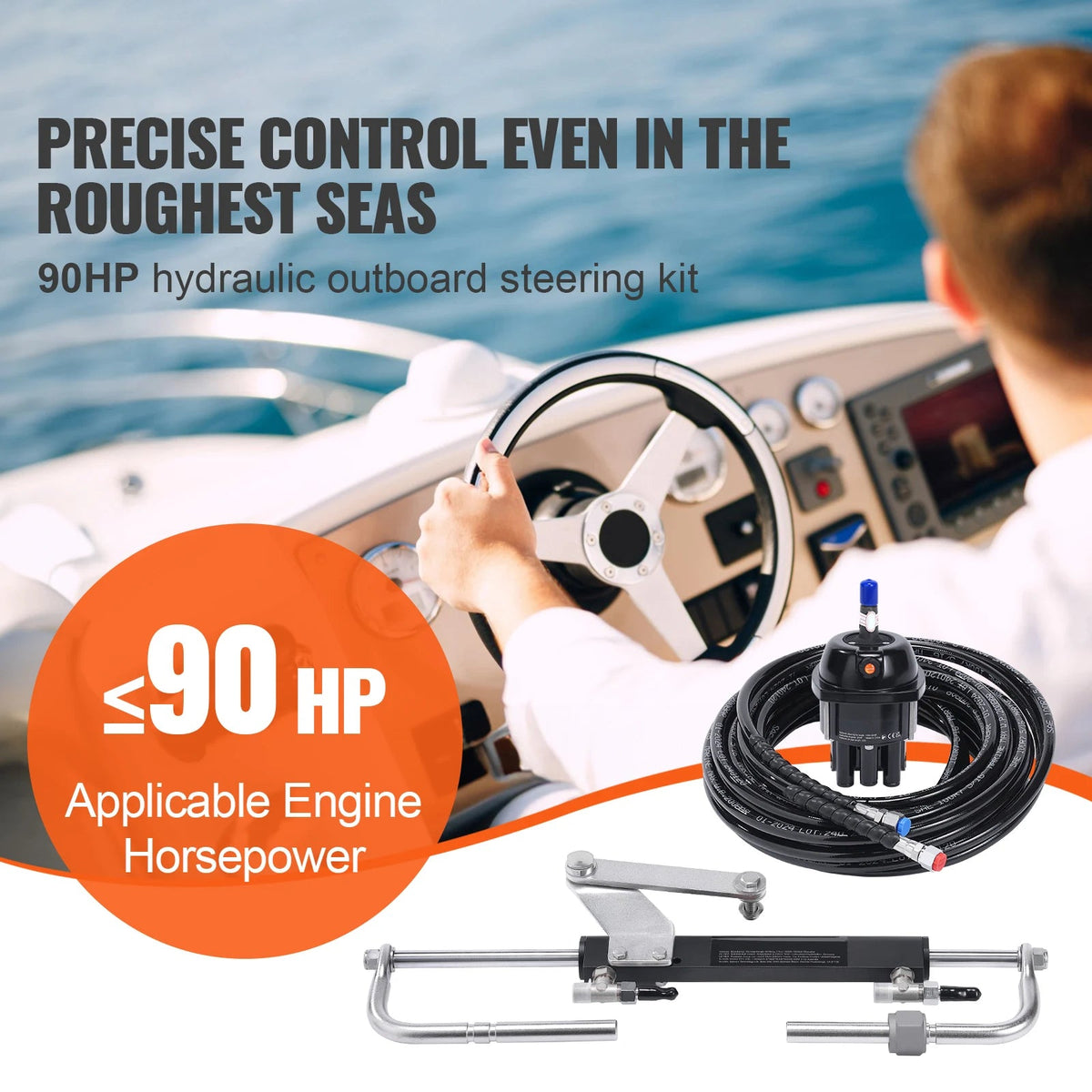 SucceBuy Hydraulic Outboard Steering Kit 90HP Marine Boat Hydraulic Steering System for Single Station Single-Engine Boats Use - AMOCARTSucceBuy Hydraulic Outboard Steering Kit 90HP Marine Boat Hydraulic Steering System for Single Station Single-Engine Boats Use