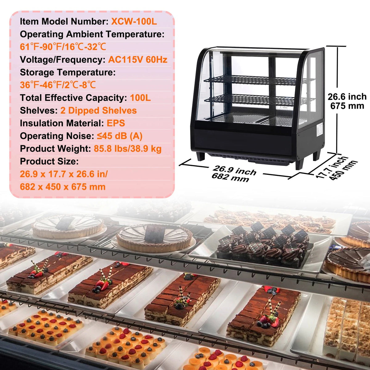 SucceBuy Refrigerated Display Case Countertop Pastry Display Case LED Lighting TURBO Cooling Frost Free Air Cooling - AMOCARTSucceBuy Refrigerated Display Case Countertop Pastry Display Case LED Lighting TURBO Cooling Frost Free Air Cooling