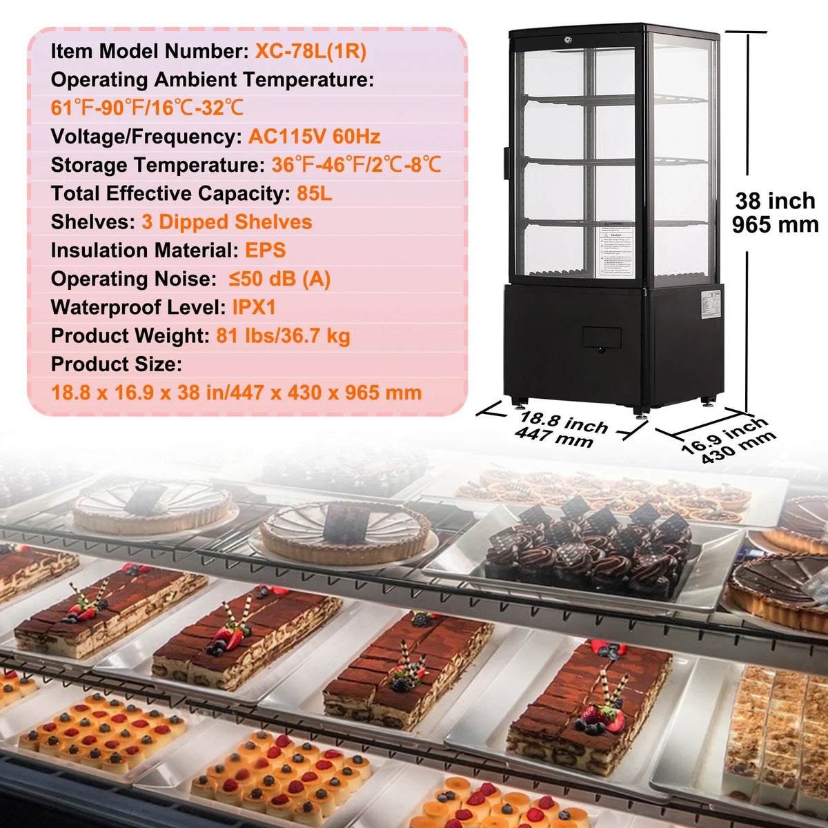 SucceBuy Refrigerated Display Case Countertop Pastry Display Case LED Lighting TURBO Cooling Frost Free Air Cooling - AMOCARTSucceBuy Refrigerated Display Case Countertop Pastry Display Case LED Lighting TURBO Cooling Frost Free Air Cooling