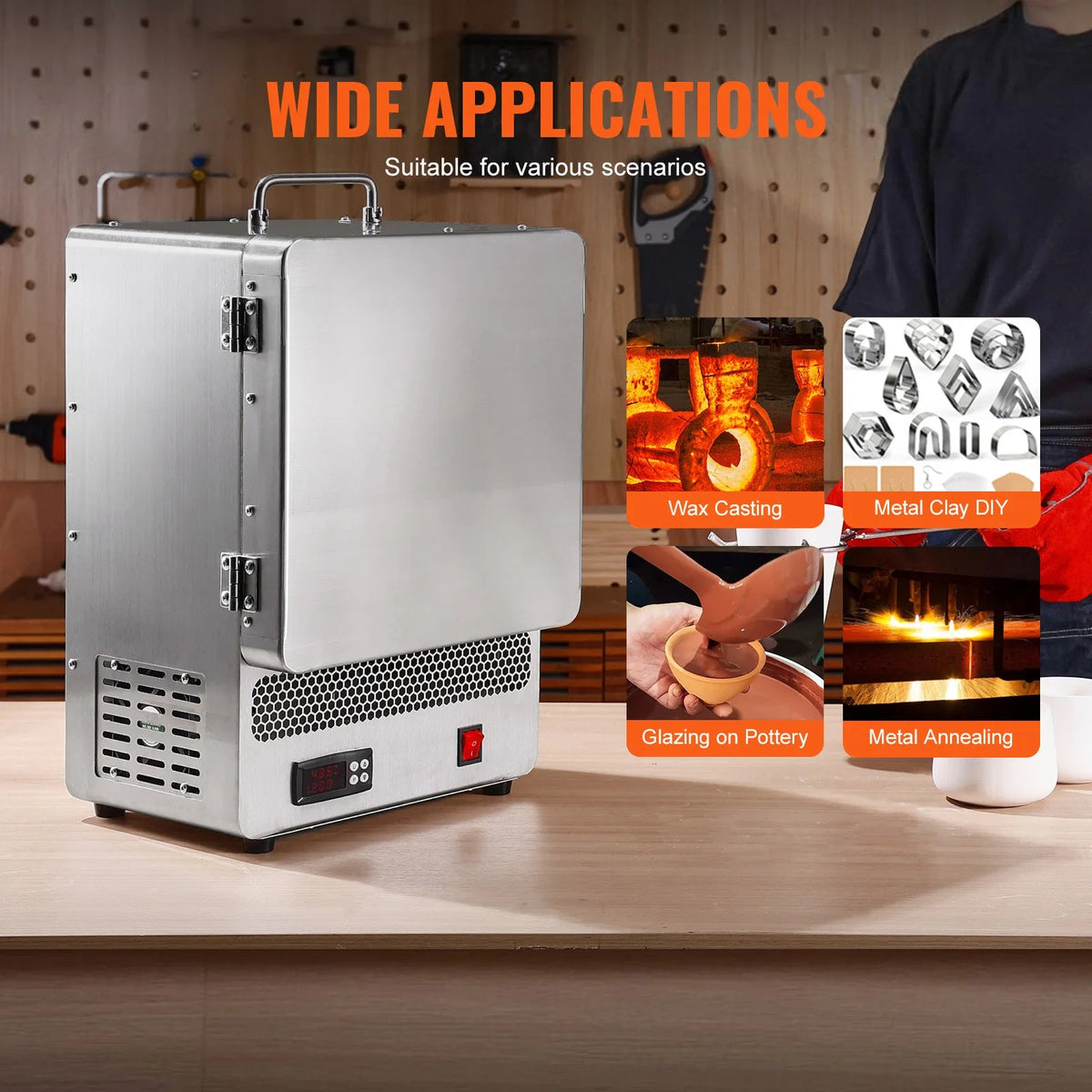 SucceBuy Tabletop Kiln Melter 2192℉ Max Temperature Stainless Steel Gold Melting Furnace for Metal Tempering Glazing on Pottery - AMOCARTSucceBuy Tabletop Kiln Melter 2192℉ Max Temperature Stainless Steel Gold Melting Furnace for Metal Tempering Glazing on Pottery