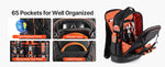 Amocart 65 Pockets Tool Bag Tool Backpack with Molded Base Electrician Jobsite Back Pack  for Repairman Tools Storage Organizer