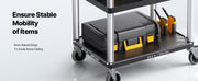 Charger l'image dans la visionneuse de galerie, SucceBuy Chariot de service utilitaire de 136 kg à trois étagères en plastique avec roues pivotantes à 360° pour entrepôt, garage, nettoyage
