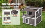 Amocart Outdoor Cat House Weatherproof Feral Cat Shelter 2-story Large Outdoor Wooden Cat House with Balcony Door and Open Roof