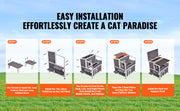 Bild in Galerie-Viewer laden, SucceBuy Outdoor Cat House Weatherproof Feral Cat Shelter 2-story Large Outdoor Wooden Cat House with Balcony Door and Open Roof
