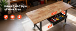 SucceBuy Adjustable Workbench on Wheels Oak Wood Top 60x24 In 2000 lbs Capacity with Drawer Power Outlets for Garage Workshop