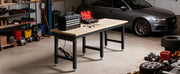 Bild in Galerie-Viewer laden, Amocart 5000 lbs Adjustable Workbench 72/96 x 24in Oak Wood Top Workstation with 4 AC Outlets Hardwood Worktable for Garage
