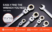 Load image into Gallery viewer, Amocart Flex-Head Ratcheting Wrench Set 8PCs Combination Wrench Set Roll-up Pouch Cr-V Steel Flexible Ratcheting Wrench Set
