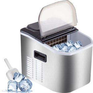 40lbs/18kg Countertop Stainless Steel Ice Maker - Produces 24 Ice Cubes in 1.1kg Storage Capacity - Compact Design for Home and Office Use