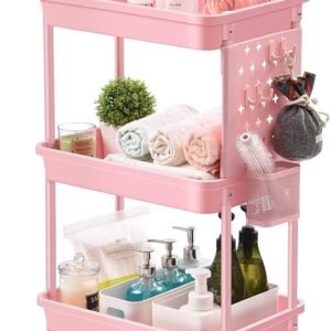 3-Tier Rolling Cart with Handles - Versatile Storage Trolley on Wheels for Easy Mobility - Sturdy, Space-Saving Design for Organizing Kitchen, Bathroom, Office, or Craft Supplies - Ideal for Home