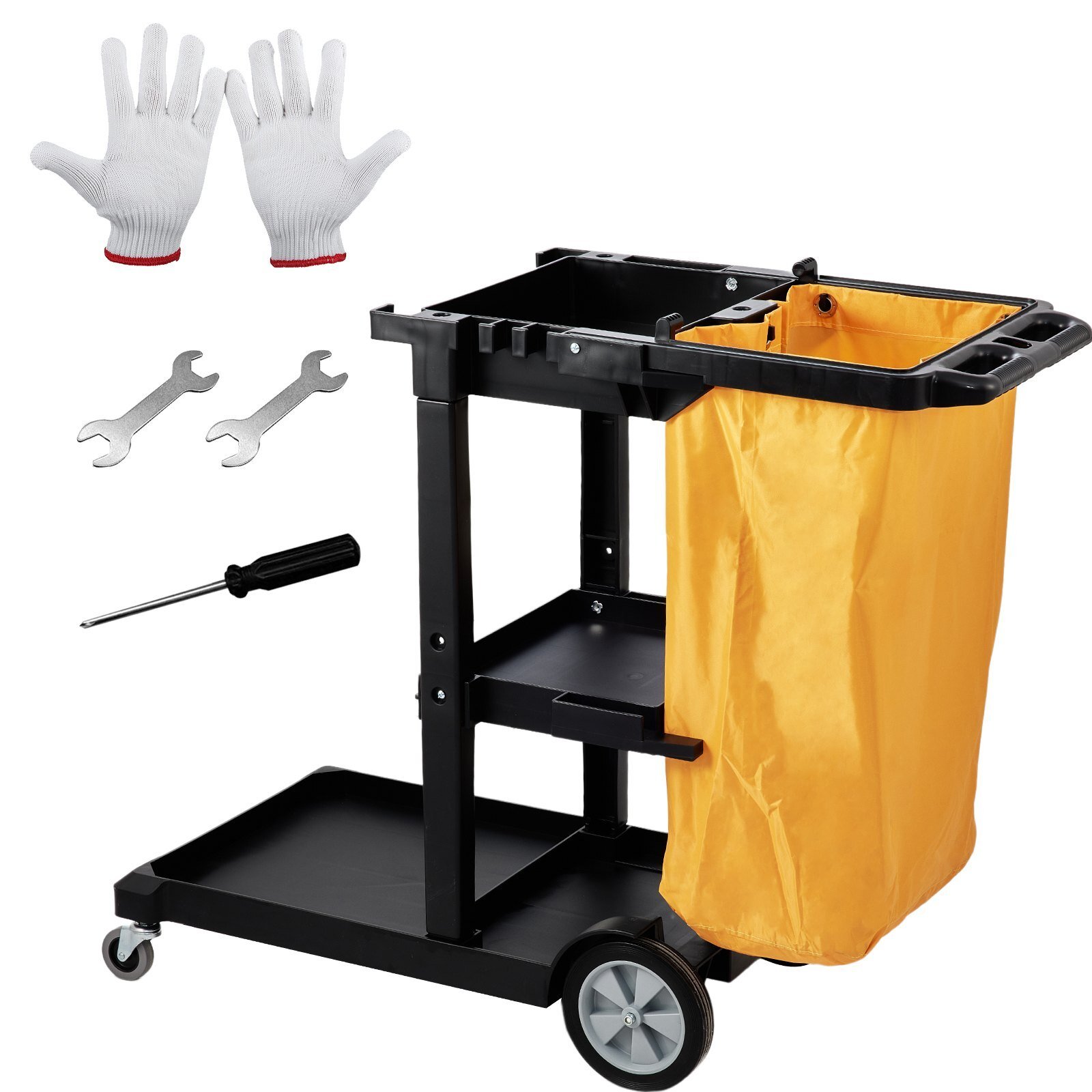 3-Shelf Commercial Janitorial Cart with 25-Gallon PVC Bag and Cover - 200 lbs Capacity, Heavy-Duty Plastic Housekeeping Cart for Efficient Cleaning and Organization