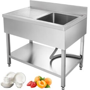 39.5-Inch Stainless Steel Professional Utility Sink - Single Bowl Unit for Bar, Kitchen, and Restaurant Use - Durable Design for Efficient Food Preparation and Cleaning