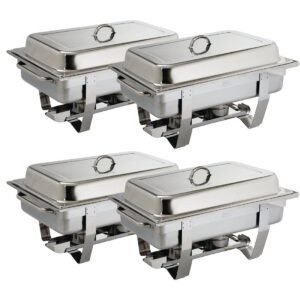 4-Piece 9-Liter Stainless Steel Chafing Set - Includes Heat-Isolating Lid, Twin Burners, and Convenient Carry Handles for Effortless Serving