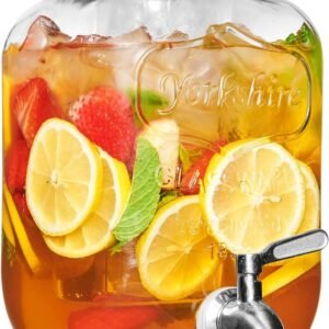 3.7L Glass Drink Dispenser with Stainless Steel Tap - Leak-Proof Beverage Dispenser with Built-In Ice Core for Chilled Drinks - Wide Mouth Design for Easy Filling and Cleaning