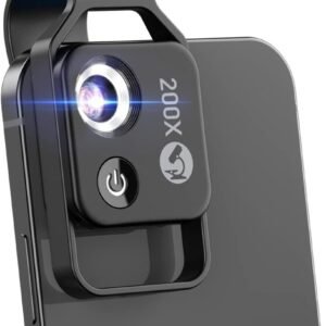 200X Phone Microscope Lens with LED Light - Portable Digital Microscope for Kids, Compatible with iPhone and Android Mobile Phones
