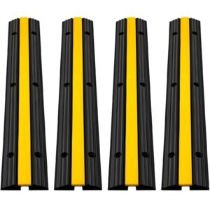 4-Piece 1-Channel Cable Protection Mat - Heavy-Duty Thermoplastic Rubber, Modular Overrun Design for High-Traffic Protection â€“ Ideal for Parking Lots, Warehouses, and Industrial Areas â€“ Durable, Easy