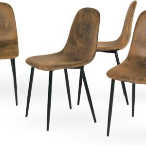 4 Dining Chairs with Soft Upholstery and Backrest, Kitchen Chairs with Solid Metal Legs for Living Room and Lounge â€“ Brown Design for Home Use