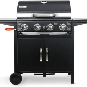 4 Burner Gas Barbecue Grill, Master Gas Grill, Gas BBQ,  Cart, High Performance Burner, Ignition, with Thermometer, Large Grill Area, Cooking Grill, Support Grill, 4 x 1000BTU/2.93KW for Garden, Patio