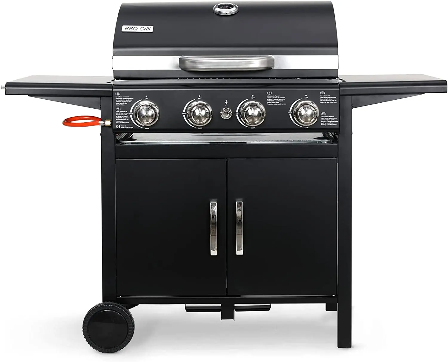 4 Burner Gas Barbecue Grill, Master Gas Grill, Gas BBQ, Cart, High Performance Burner, Ignition, with Thermometer, Large Grill Area, Cooking Grill, Support Grill, 4 x 1000BTU/2.93KW for Garden, Patio