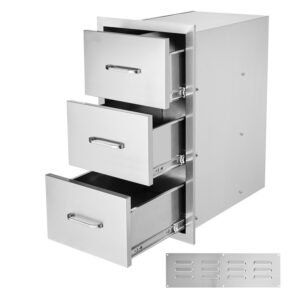 40x77 cm Stainless Steel BBQ Island Drawer Storage - Outdoor 3-Drawer Access for Grilling Accessories and Utensils - Durable and Weather-Resistant Design