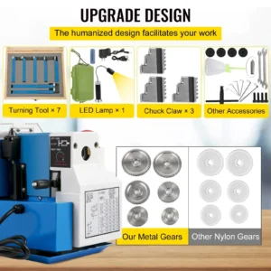 Mini Metal Lathe 550W Variable Speed 2250RPM Precision Mini Benchtop Lathe 7x14 Inch for Sample Processing Modeling Works