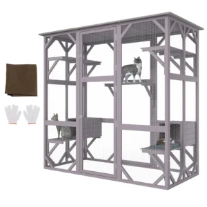 Cat House Outdoor 71.2x34.6x66.5 in 7-Tier Large Catio Cat Enclosure with 5 Platforms 2 Resting Boxes Large Front Door